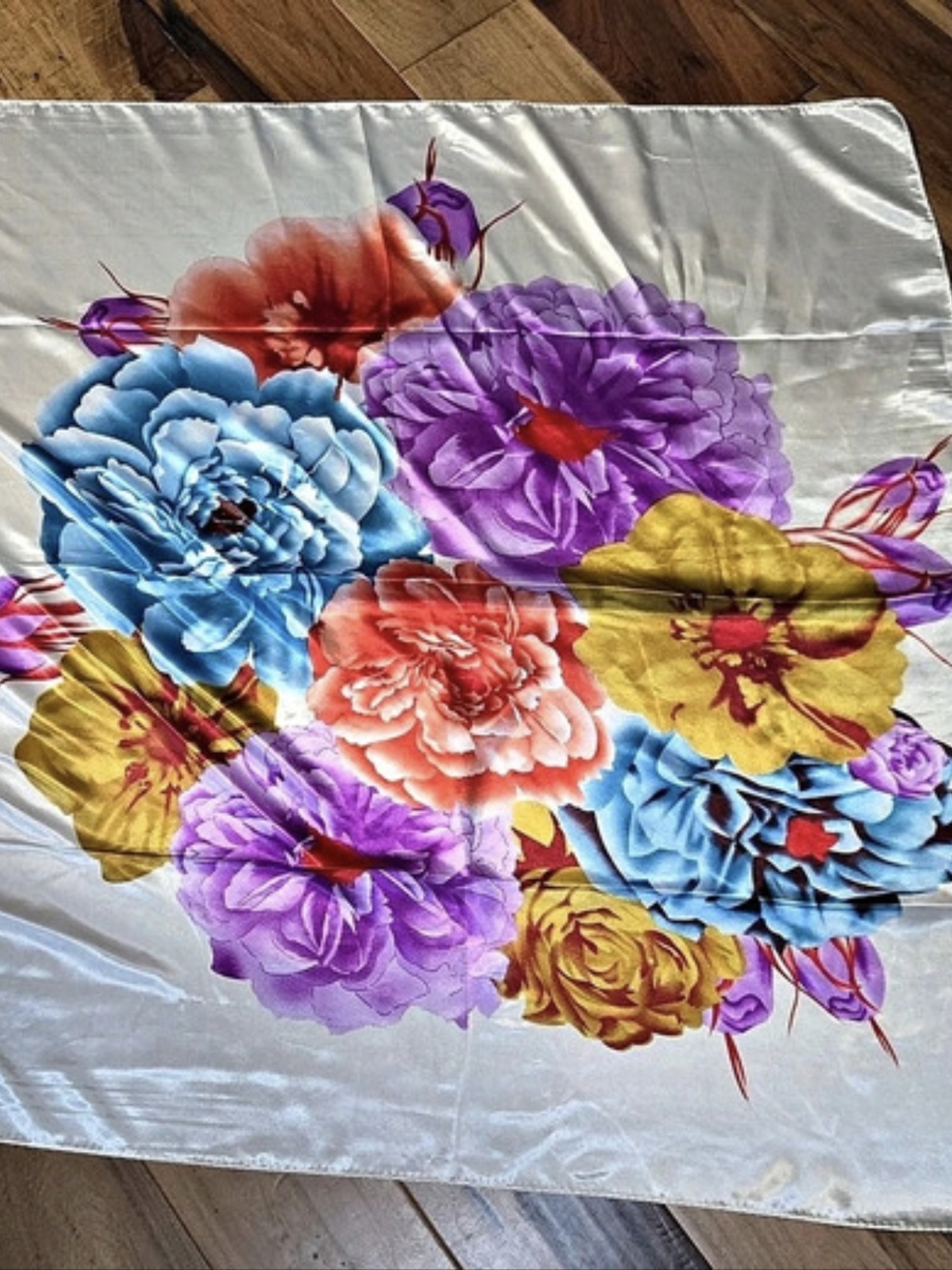 Floral Throw Sateen Blanket in Blue & Purple